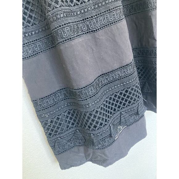 LOFT black boho tassle Mini dress crochet size small trapeze sleeveless - Picture 3 of 6